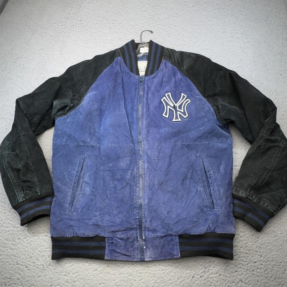 G-III Other - Vintage New York Yankees Leather Jacket Mens Medium Blue Black MLB GIII Bomber